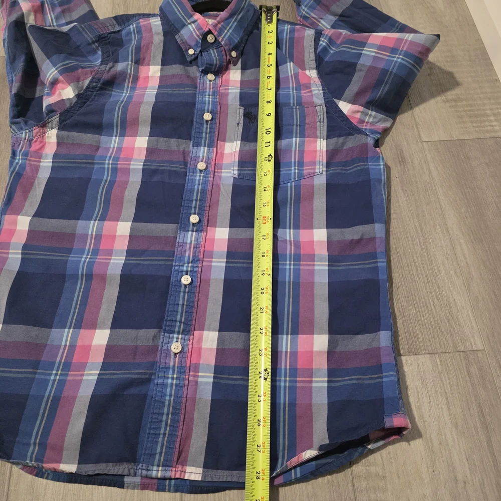 Abercrombie & Fitch Plaid Button-Up Shirt Blue Pink XL Muscle Fit - Picture 6 of 9